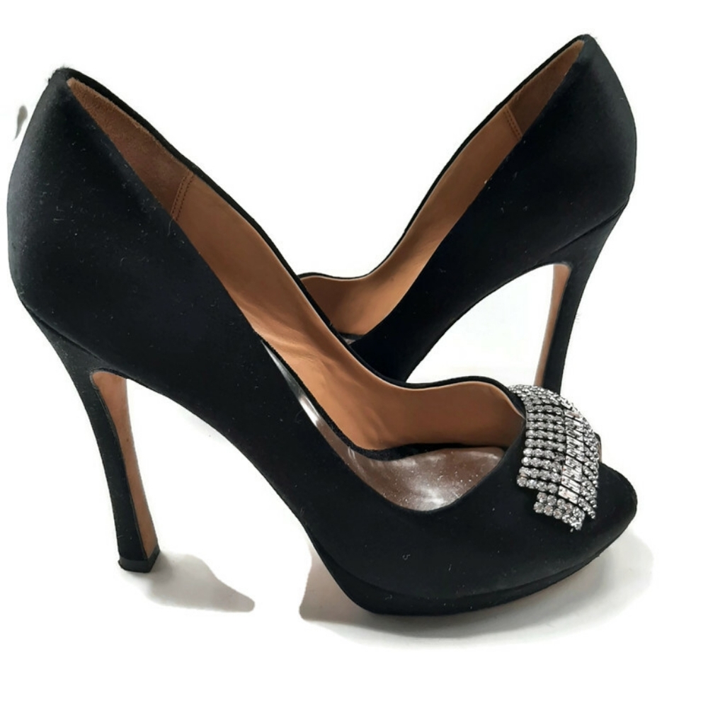 Badgley Mischka 6.5 M Peep Toe Satin rhinestone Stiletto heels